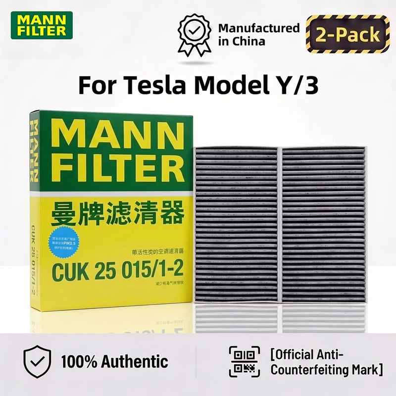 FILTRO ARIA ABITACOLO MANN FILTER CUK25015/1-2 Compatibile con Model 3 e Model Y EV (2 Pezzi in 1 Confezione)