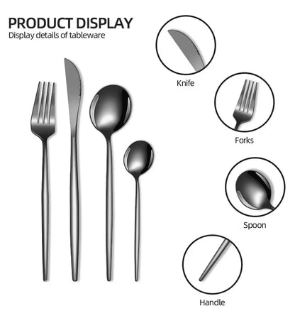 Set di posate dorate da 30 pezzi in acciaio inossidabile, coltelli, forchette, cucchiai, set di stoviglie per banchetti, ristoranti e ospiti