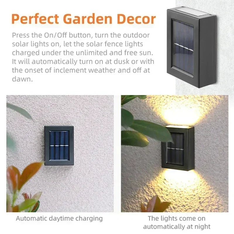 Faretti solari su e giù per esterni, lampada da parete stradale a energia solare lampada solare impermeabile da giardino decorativa