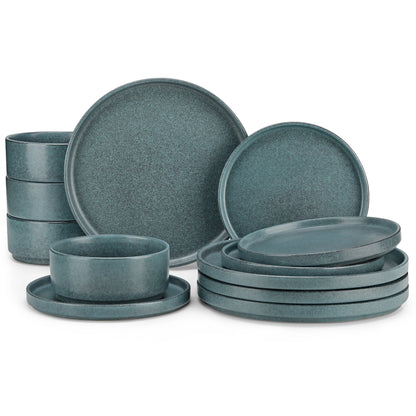 Vancasso WEBB Set di stoviglie in gres da 12 pezzi, include piatti piani, piatti da dessert e ciotole per cereali, per 4 persone