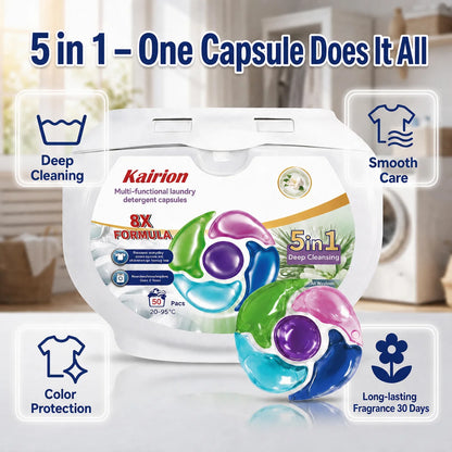 50 capsule di detersivo per bucato con funzione 5 in 1 per pulire e ammorbidire i tessuti