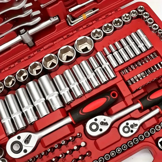 Set di 46 Pezzi di Chiavi a Bussola, Kit di Cacciaviti a Cricchetto, Set di Utensili Manuali per Riparazioni Auto, Manutenzione Biciclette e Riparazioni Meccaniche Domestiche