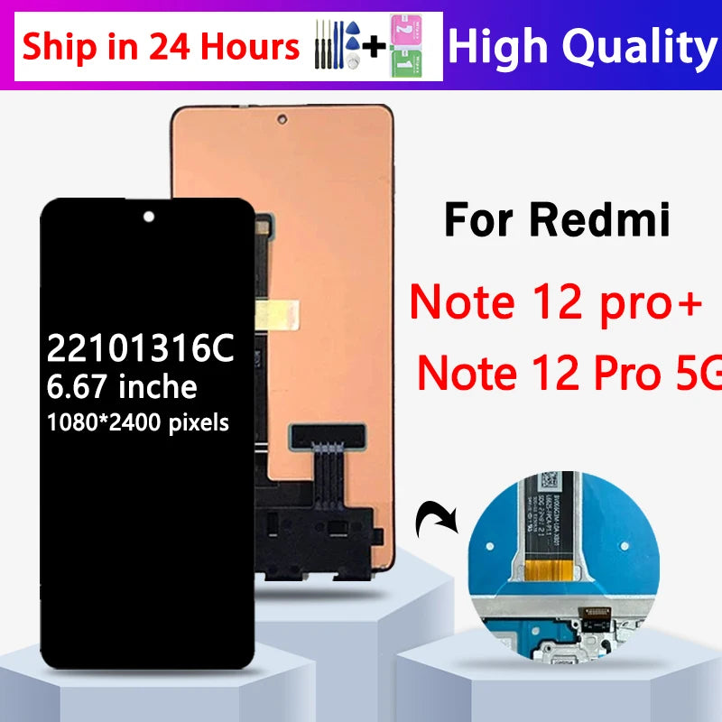 Display AMOLED per Redmi Note 12 Pro+ 12Pro Plus, per Xiaomi Redmi Note 12 Pro 5G 22101316C, Schermo LCD con Touch Screen e Digitalizzatore