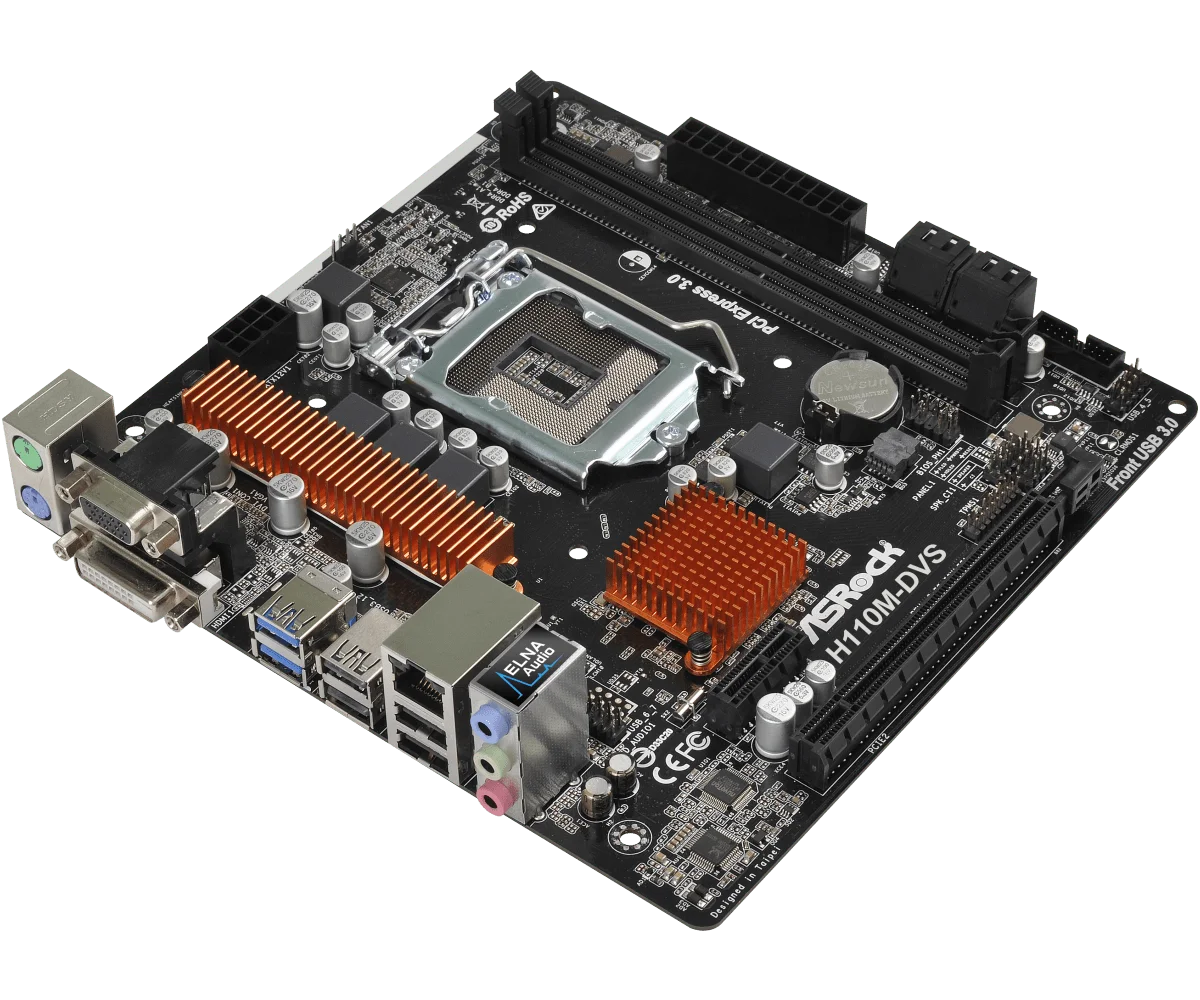 Scheda madre ASROCK H110M-DVS R3.0, socket Intel H110 1151, 2 x DDR4 32GB, formato Micro ATX, compatibile con CPU I5-7500, I5-6500, I3-7100, G4600