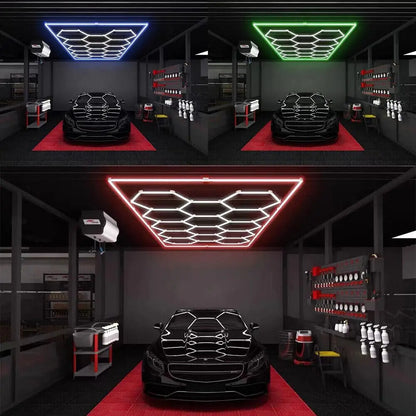 14 griglie con telaio luci da garage esagonali 6500K 672W a nido d'ape led per officina barbiere palestra soffitto negozio seminterrato