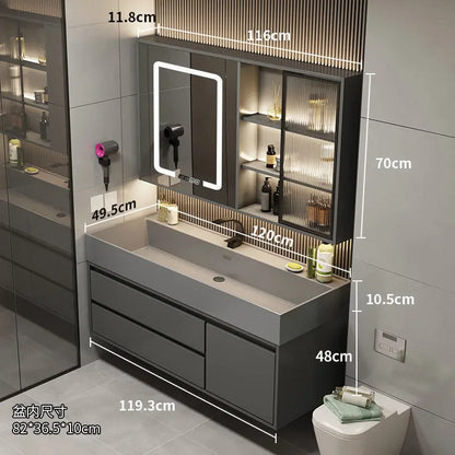 Combinazione di mobile lavabo e specchio da bagno in nano-roccia di lusso leggero