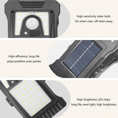 Clip su luci solari LED impermeabili per esterni Luci con sensore di movimento 3 modalità 3 modi di montaggio Illuminazione di sicurezza solare per recinzione