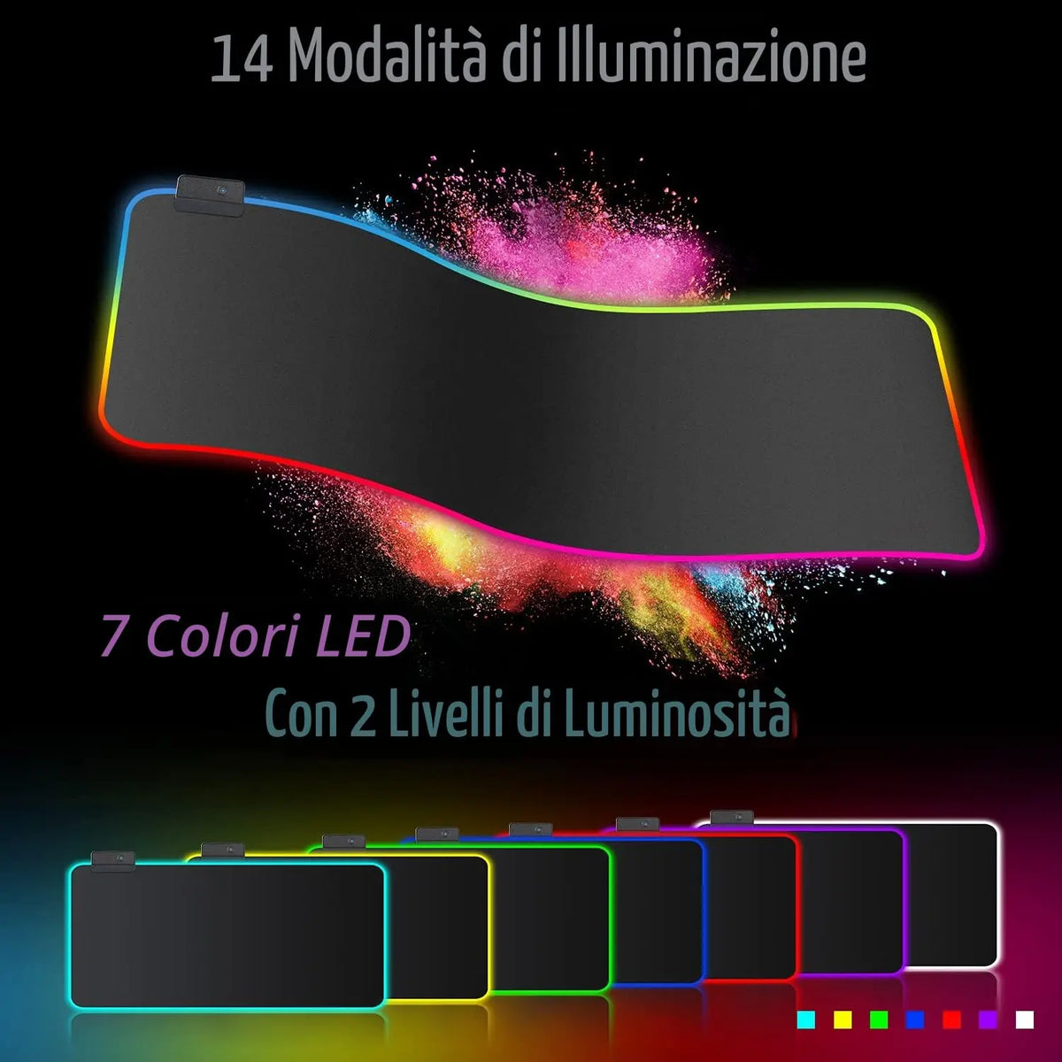 Tappetino per mouse da gaming RGB, formato XXL, extra large, 800 x 300 mm x 4 mm, ideale per giocatori di PC, antiscivolo, impermeabile, per computer e laptop - 14 modalità di illuminazione.