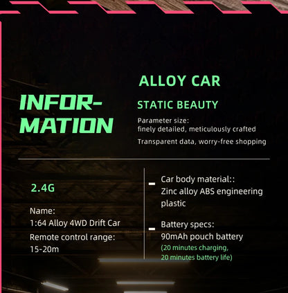 Auto RC da Drift ad Alta Velocità 1/64 con Luci, Auto Telecomandata 4WD 2.4G, Mini Auto da Corsa da Scrivania, Modellino in Scala, Giocattolo Regalo per Ragazzi