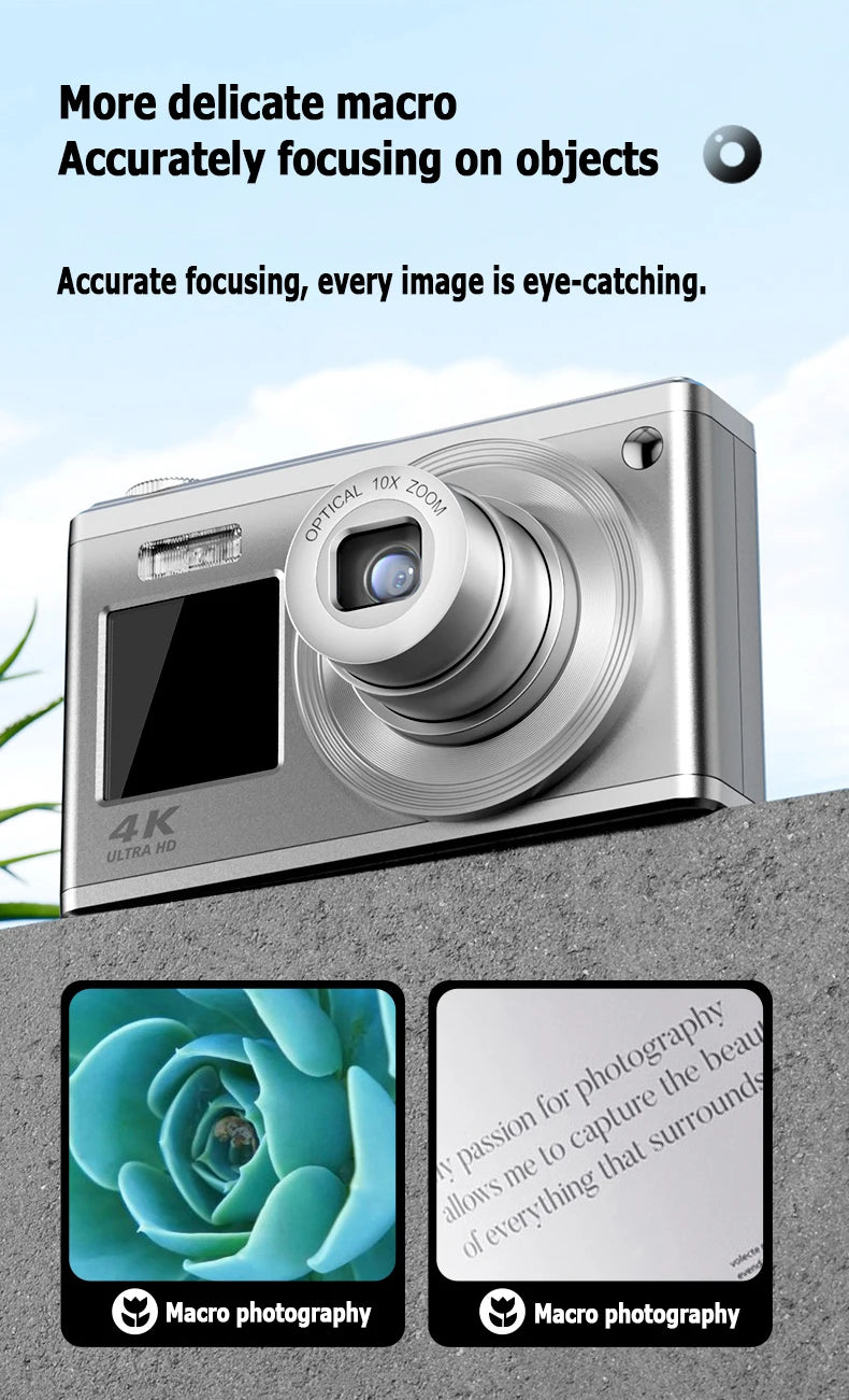 Fotocamera digitale 4K con doppio schermo, obiettivo telescopico, zoom ottico 16x ad alta definizione, fotocamera impermeabile, ideale per selfie, per migliorare l’aspetto, per uso domestico, modello C23.