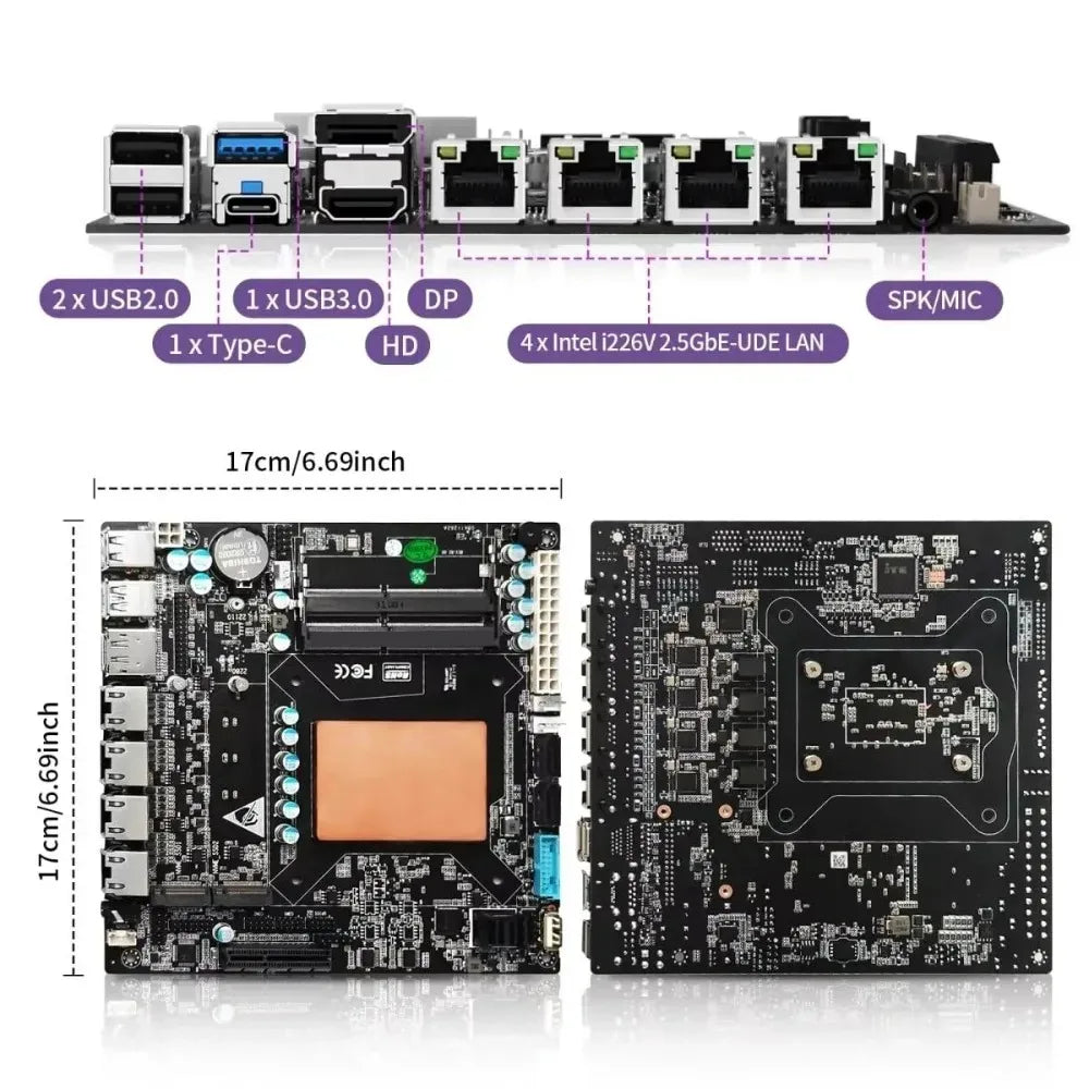 Scheda madre ITX NAS con Intel Core i7 1165G7 di 11a generazione, 4 porte 2.5G I226, 6 SATA e 2 M.2 NVMe, PCIe X4 per server/firewall