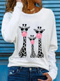 T-shirt da donna in 100% puro cotone, a maniche lunghe, con scollo rotondo, stile casual, con stampa grafica floreale, vestibilità ampia, ideale per la primavera e l'autunno.
