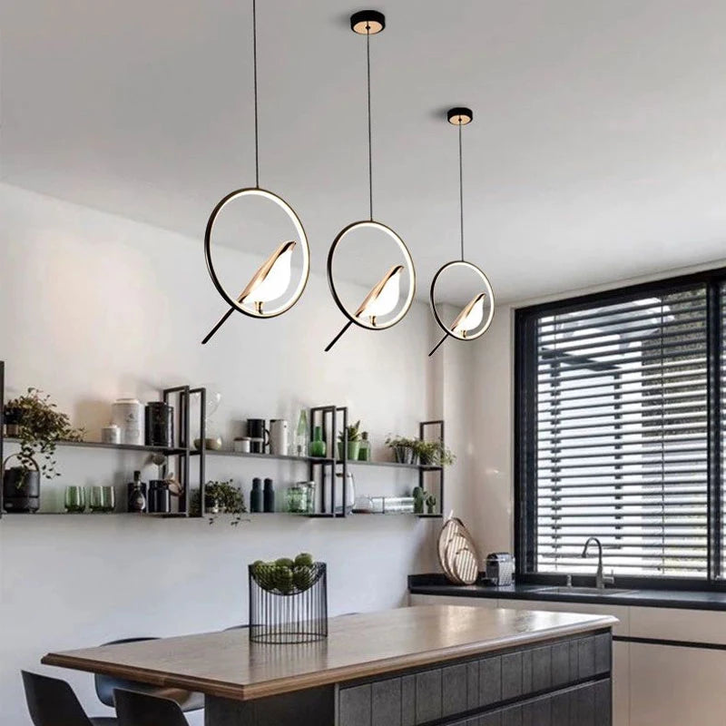 Lampadari a sospensione a LED per uccelli gazza girevoli per interni per lampade a sospensione a soffitto a linea regolabile da comodino per cucina e pranzo