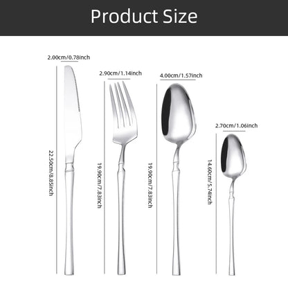 Set di posate da 24 pezzi in acciaio inox, coltelli, forchette, cucchiaini da caffè, stoviglie lavabili in lavastoviglie.