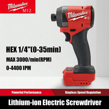 Cacciavite elettrico Milwaukee M12, potente cacciavite a batteria, ideale per lavori di manutenzione domestica e progetti fai-da-te (batteria non inclusa).