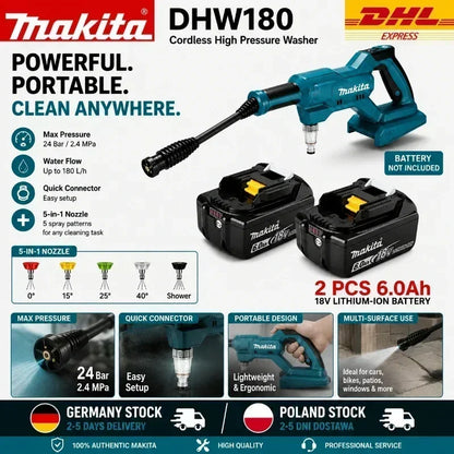 Idropulitrice Portatile a Batteria Makita DHW180 18V per Auto, Moto, Giardino e Patio - Compatibile con Batterie Makita 18V - Disponibilità EU