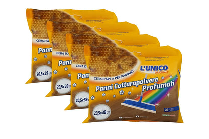 Panni antipolvere profumati Generico L'Unico con cera d'api - Confezione da 5x20 100 Panni – Elettrostatici per Parquet e Pavimenti, Profumo Naturale, Formato Maxi 20,5X39 Cm, Made in Italy