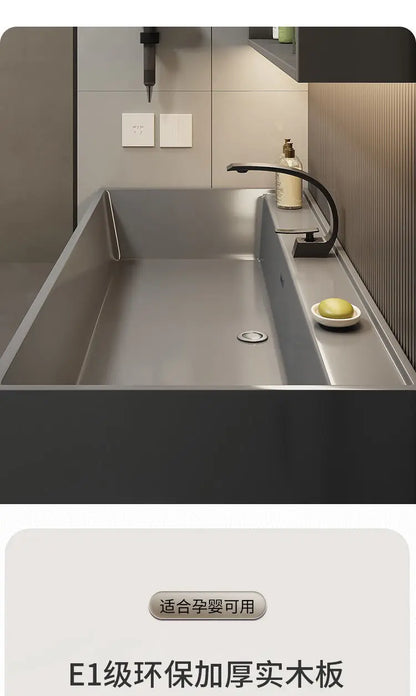 Combinazione di mobile lavabo e specchio da bagno in nano-roccia di lusso leggero