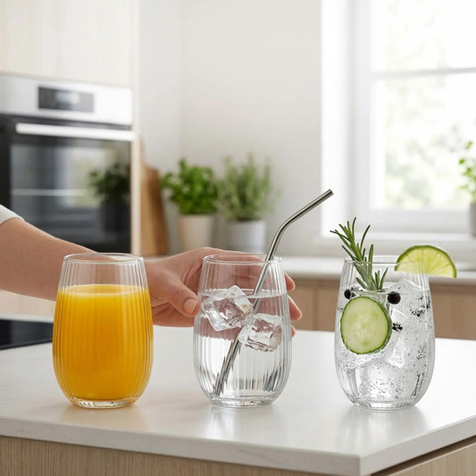 Bicchieri da bibita, set di 6, trasparenti, per acqua succhi cocktail e bevande calde, in vetro, lavabili in lavastoviglie, 400 ml, Relaxdays