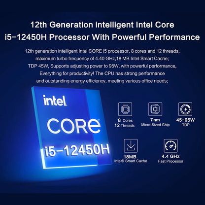 Mini PC MLLSE M6 con CPU Intel Core i5-12450H, 16 GB di RAM, SSD da 512 GB, WiFi 6, BT 5.2, mini computer desktop con Windows 11 Pro