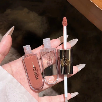 Rossetto a doppia punta Kiko, lucidalabbra effetto specchio trasparente, non sbiadisce, lucidalabbra opaco e vellutato, tinta latte e pasta di fagioli, trucco nude