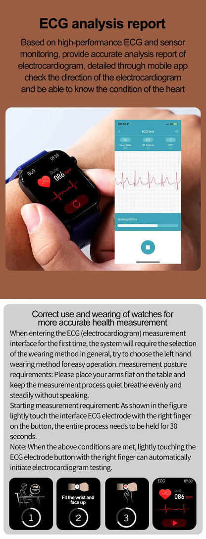 2025 Nuovo AI Diagnosi Lipidi nel sangue Acido urico Test di composizione corporea Smart Watch per uomo ECG + PPG Chiamata Bluetooth Salute Smartwatch