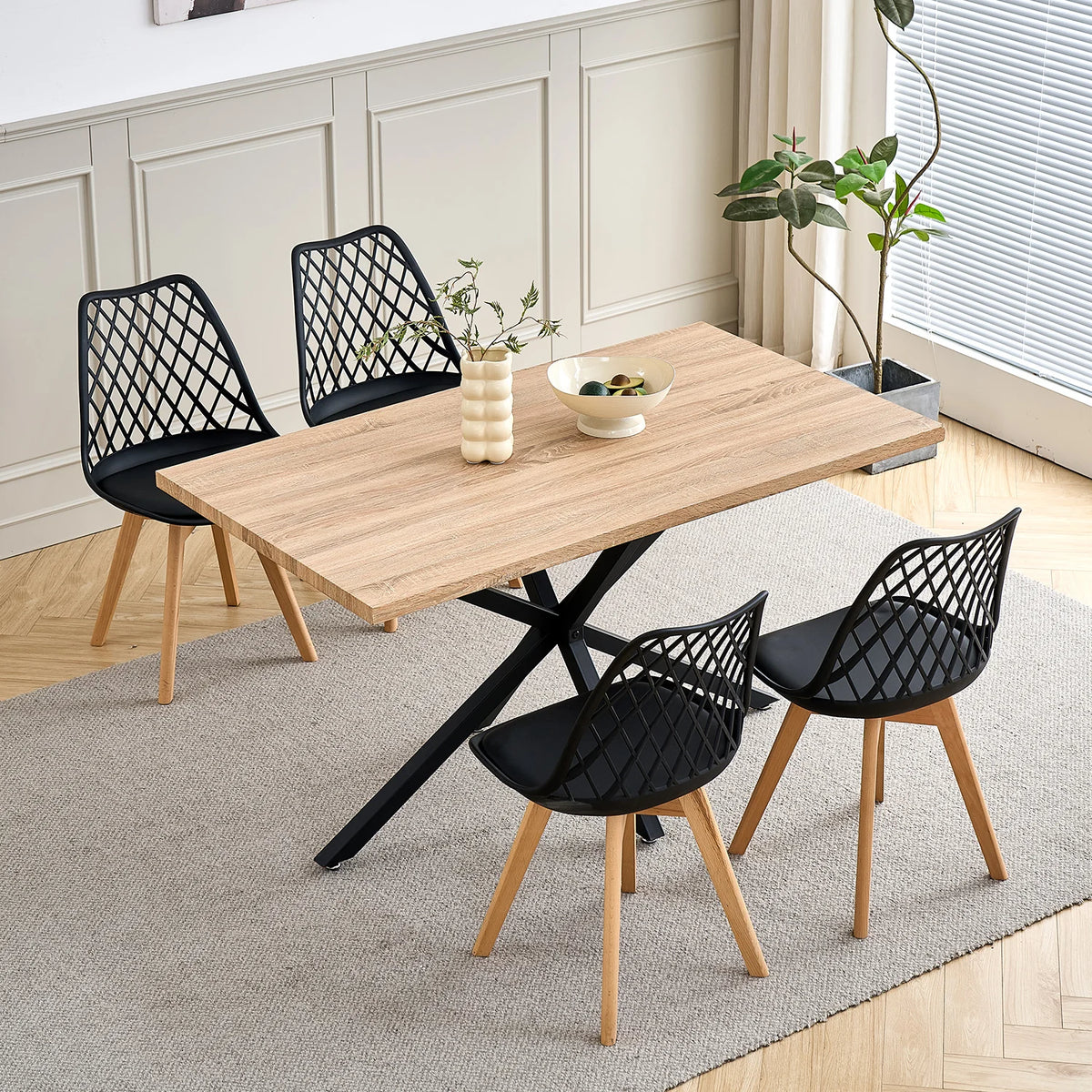 Set di 4/6 sedie da pranzo moderne con schienale in rete con gambe in legno massello e cuscini imbottiti, per sala da pranzo/camera da letto, sedia da caffè