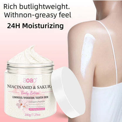 Lozione Corpo Profumata alla Niacinamide e Sakura, Contiene Burro di Karité, Niacinamide e Sakura, Rinfrescante, Non Appiccica, Pelle Morbida e Liscia, Idratante Corpo Intero Nutriente a Lunga Durata per la Cura della Pelle