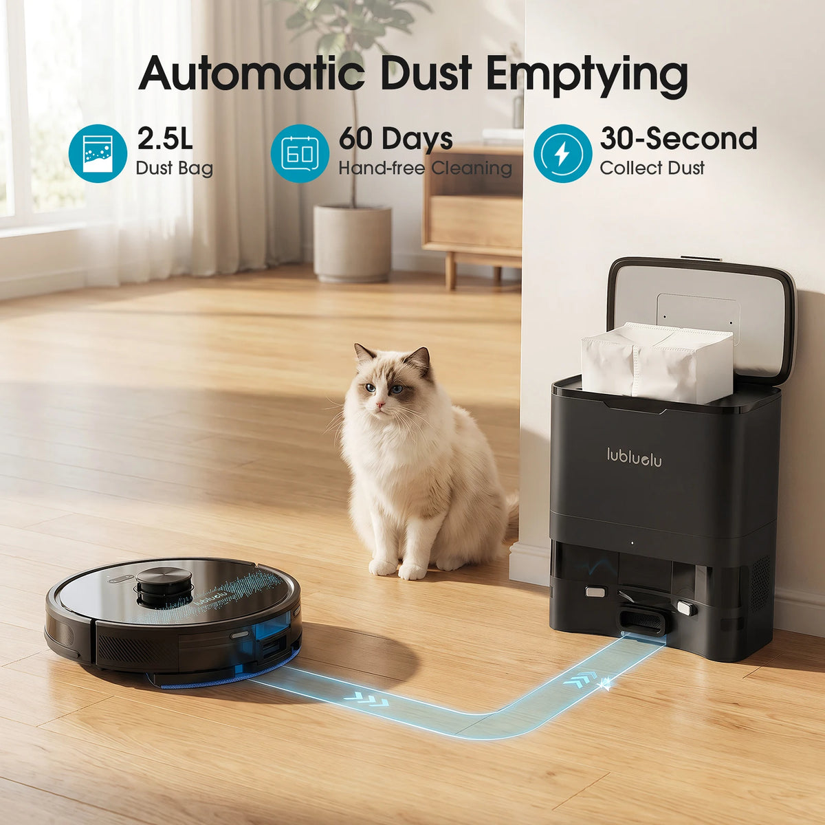 Lubluelu SL60 Max+ 4500Pa Robot Aspirapolvere e Lavapavimenti con Ricarica Automatica per Peli di Animali, Tappeti e Pavimenti Duri