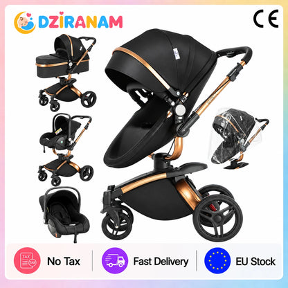 Sistema di trasporto per bambini 3 in 1 con seggiolino auto per neonati e navicella, passeggino pieghevole reversibile a 360 gradi, carrozzina alta per neonati fino a 3 anni, cintura di sicurezza a 5 punti, tettuccio in pelle