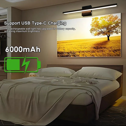 Lampada da parete ricaricabile con batteria da 6000 mAh, ideale per illuminare quadri, con interruttore dimmerabile e telecomando, lampade da parete senza fili.
