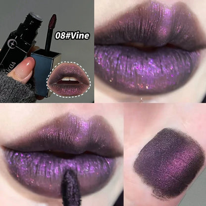 Rossetto Nero Opaco Scintillante Rosso, Lucidalabbra Punk Gotico, Trucco di Halloween, Rossetto in Mousse, Rossetto Impermeabile Anti-sbavature, Tinta Labbra