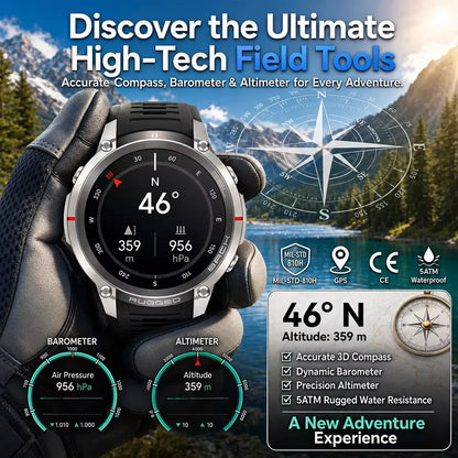 2026 NUOVO Smartwatch con Mappe Offline per Uomo, Display AMOLED HD da 1,43 Pollici, GPS Esterno Integrato, Bussola, Altimetro, Impermeabile 5ATM, Orologio Sportivo per Nuoto, Ciclismo e Corsa