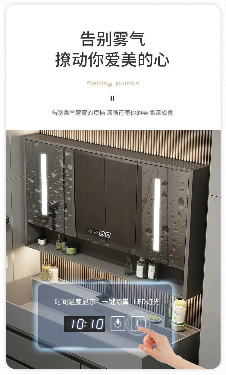 Combinazione di mobile lavabo e specchio da bagno in nano-roccia di lusso leggero