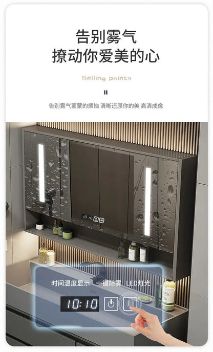Combinazione di mobile lavabo e specchio da bagno in nano-roccia di lusso leggero
