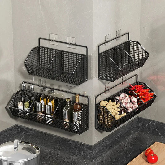 Cestino portaoggetti da parete senza foratura, cesto sospeso per zenzero, aglio, condimenti da cucina, organizer domestico, scaffale portaoggetti