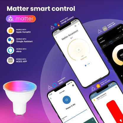 MOES Tuya Matter WiFi GU10 Lampadina intelligente Dimmerabile Luce a Led 16 milioni di colori RGB C + W Lampada a candela Controllo vocale Alexa Google Home