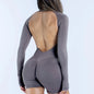 LOGO Tuta Intera a Maniche Lunghe Senza Schiena, Alta Elasticità, Effetto Push-Up sui Glutei, Body da Allenamento Senza Cuciture, Tuta Corta per Palestra e Yoga, Abbigliamento Sportivo Fitness
