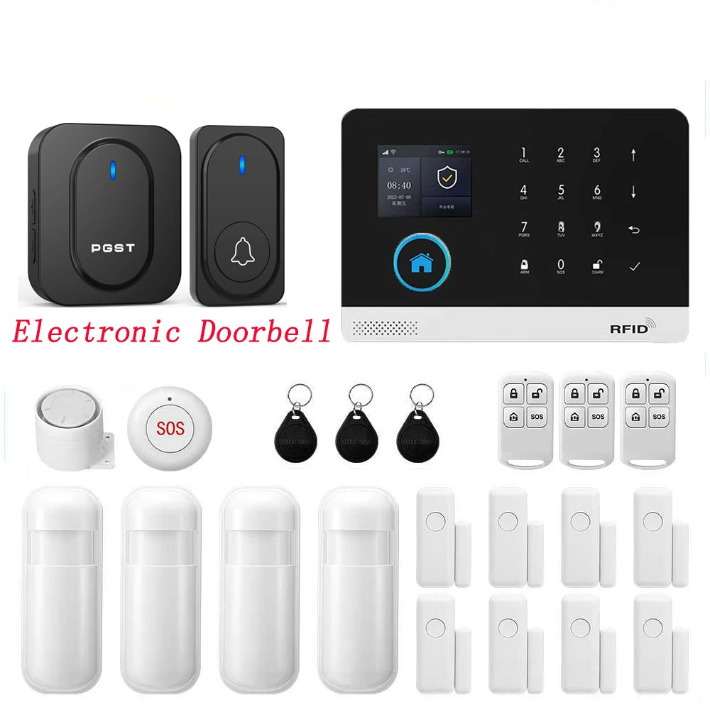 Sistema di Allarme PGST per Casa, Allarme di Sicurezza WIFI Antifurto con Sensore di Movimento per Porte, Compatibile con Tuya e Alexa