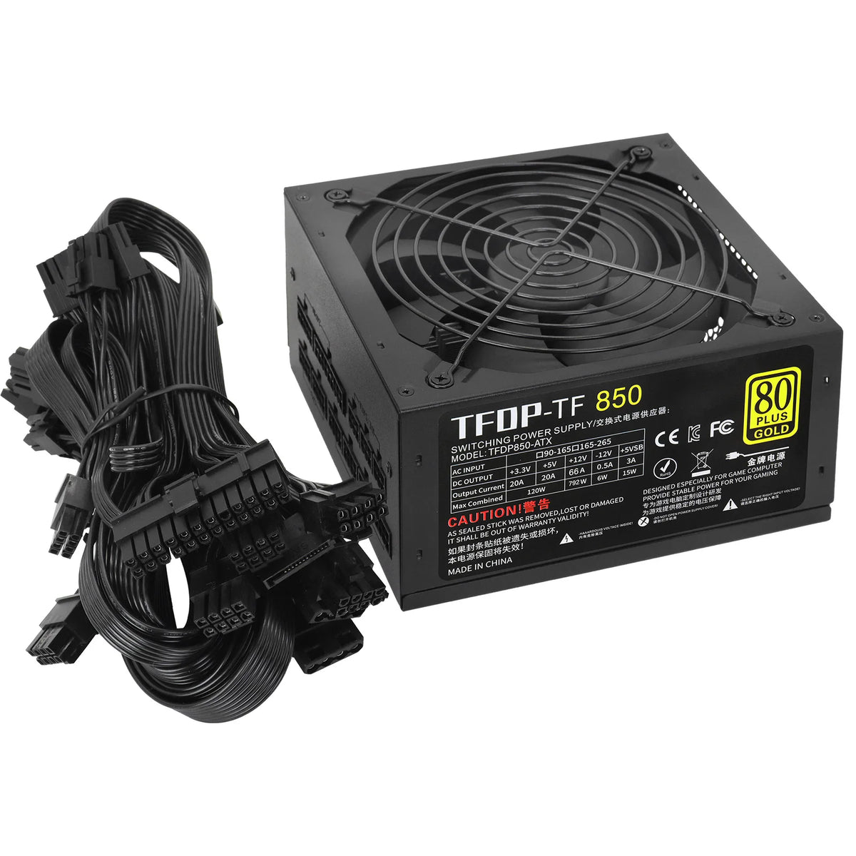 Alimentatore oro 850w 80 Plus 110V/220V Sorgente PC PFC attivo modulare completa per alimentatore per computer da gioco Alimentatore video