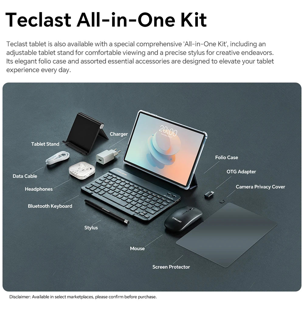 Teclast P33 Tablet Android 15 10.1" 9 GB di RAM (3 GB + 6 GB) 64 GB di ROM Allwinner A333 Custodia all-in-one/Tastiera/Mouse/Stilo/Cuffia
