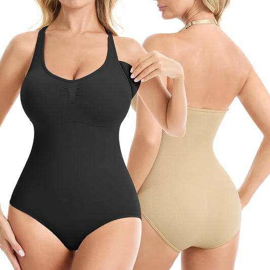 Body modellante da donna con controllo addominale, scollo all'americana, imbottito, modellante, senza schiena, copertura totale, intimo.