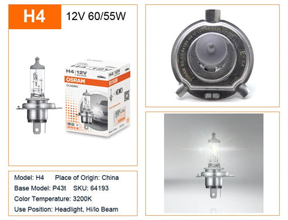 OSRAM H1 H4 H3 H7 HB2 9003 CLASSIC Auto Faro Alogeno Lampade Standard 3200K Luce Bianca Originale 12V 55W Lampadine ECE (10 PZ)
