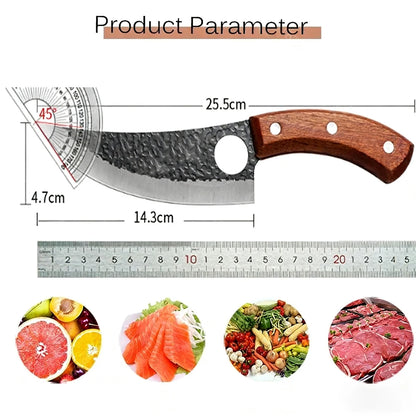 Coltello da Macellaio Professionale Forgiato a Mano con Manico in Legno, Coltello da Disosso in Acciaio Inossidabile, Coltello da Cucina Full Tang