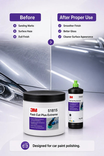 Composto Professionale 3M 51815 Fast Cut Plus Extreme per Lucidatura e Rimozione Graffi Vernice Auto, Confezione da 100g
