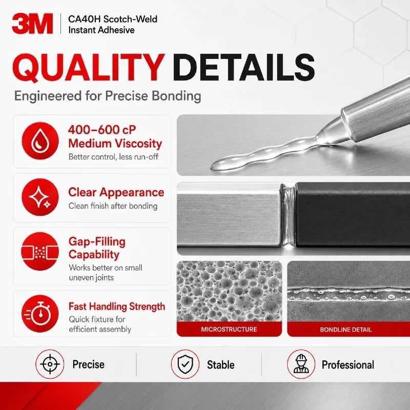 Adesivo Istantaneo Trasparente 3M CA40H Scotch-Weld 28.3g Colla Cianoacrilica a Media Viscosità per PLA ABS PETG