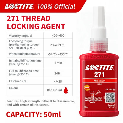 100% originale Loctite 243 242 222 262 263 270 271 277 290 Colla per viti 50ml Frenafiletti Colla anaerobica Fissatore per viti
