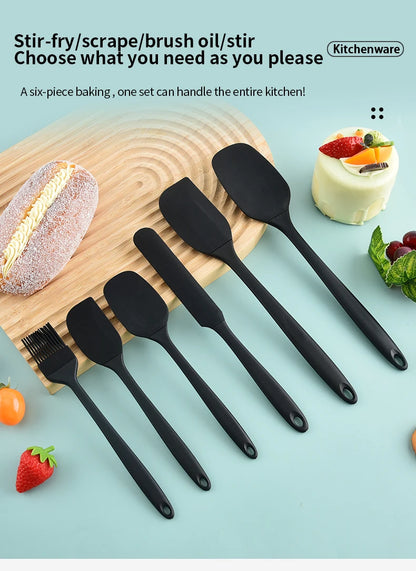 Set di utensili da cucina in silicone da 6 pezzi, spatola per crema, spatola, pennello per olio, set di raschietti di varie misure, strumento per la cottura, non integrato