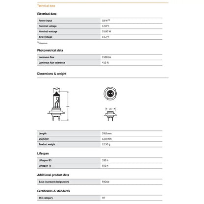 OSRAM 2 pz CLASSIC H7 12 V 55 W PX26d Auto Alogena Testa Luce Standard Auto Lampadine 3200 K Lampade Originali Qualità OEM 64210, Coppia