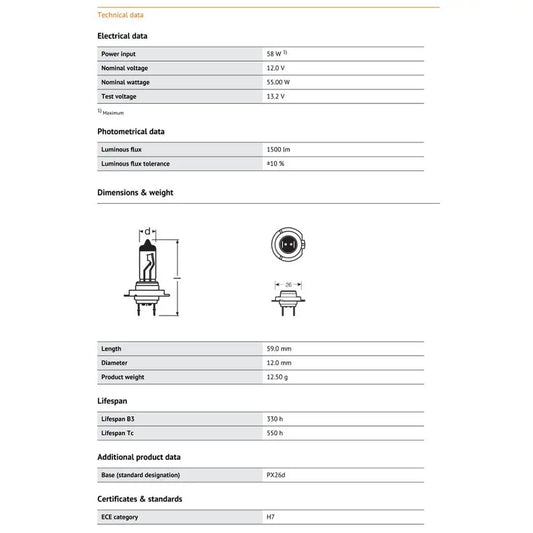 OSRAM 2 pz CLASSIC H7 12 V 55 W PX26d Auto Alogena Testa Luce Standard Auto Lampadine 3200 K Lampade Originali Qualità OEM 64210, Coppia